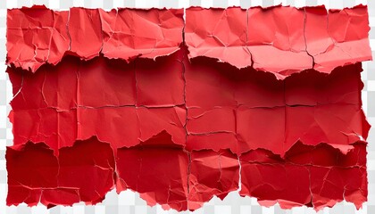 Torn and crumpled bright red paper, arranged with transparent background