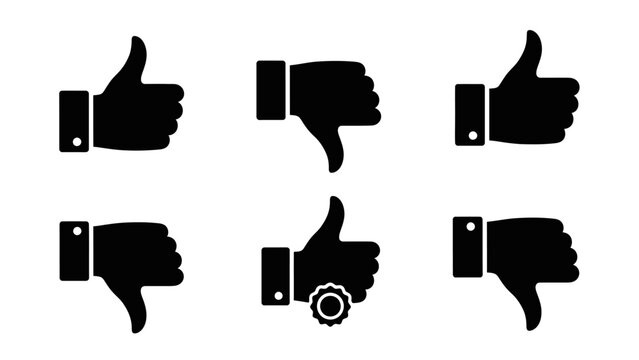 Thumbs up and thumbs down vector icon set for evaluation.