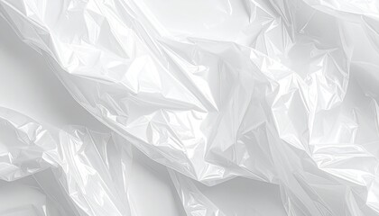 Wrinkled, translucent white plastic sheets creating a textured, abstract background