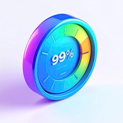 Glossy, 3D progress circle with rainbow ring, showing 99% completion