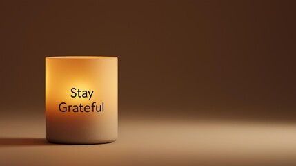 Warm light shines on candle with motivational text reminding to stay grateful and appreciate life in everyday moments