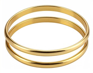 Two polished, round golden bangles, slightly overlapping, isolated on white