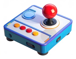 Isometric 3D rendering of a colorful, modern arcade joystick controller