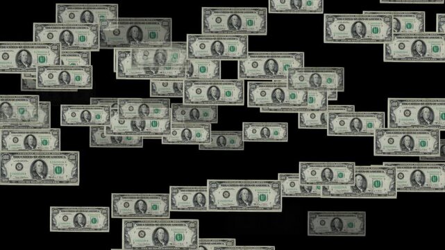 Dense horizontal pattern of US one dollar bills covering a black background for finance wallpaper