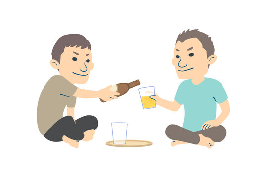 ビールを楽しむ親子のイラスト