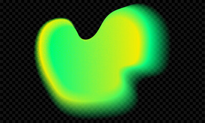 Green aura gradient shape. Abstract yellow color gradation blob vector. Noise, blur and glow texture. 3d y2k figure neon splash isolated. Vibrant toxic ombre spot button with grainy effect overlay