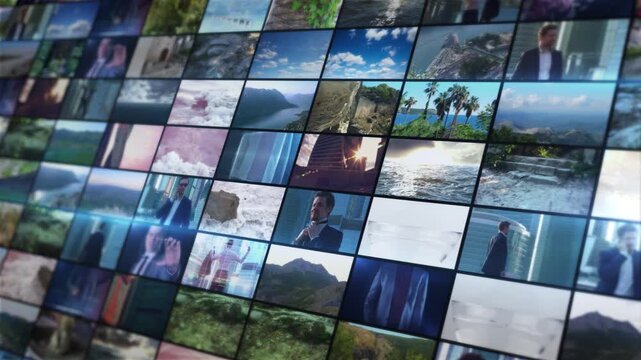 Digital video wall showing various multimedia content