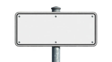 Blank signboard on metal pole isolated on white background