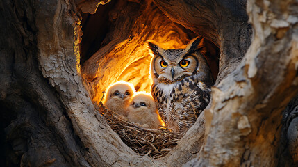 great horned owl in a tree