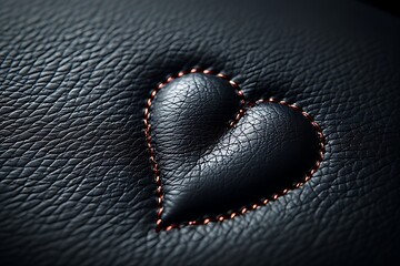 Heart stitched from fine leather, elegant shadow interplay, luxe aesthetic.