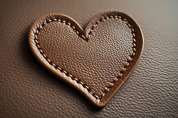Heart stitched from fine leather, macro stitching focus, soft studio light.