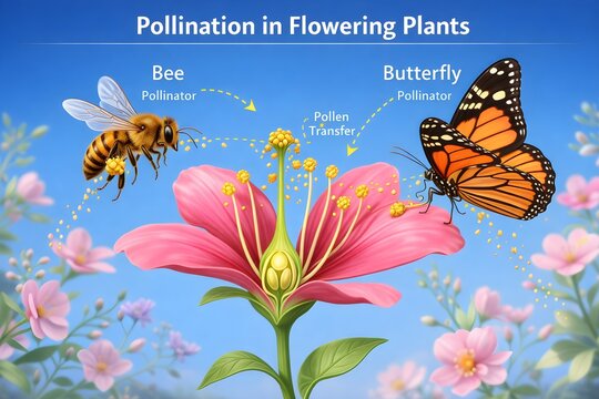 Pollination by insects birds and wind in flowering plants