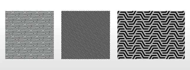Geometric set of seamless black and gray patterns. Simple vector graphics