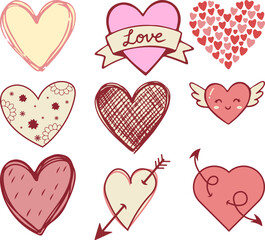 Colorful heart illustrations digital art love theme graphic design creative expression