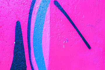Abstract graffiti wall featuring pink, blue, black colors. Bold shapes, 80s street art style, neon glow, urban texture. Posters, flyers, digital art, creative banner, summer visuals.