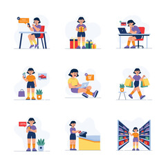 Naklejka premium Well designed amazing flat style illustrations set of shopping activities