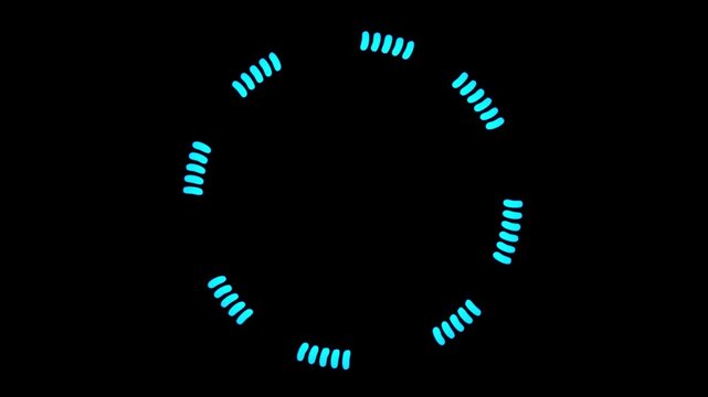 Cyan segmented circular loading spinner animation on black background