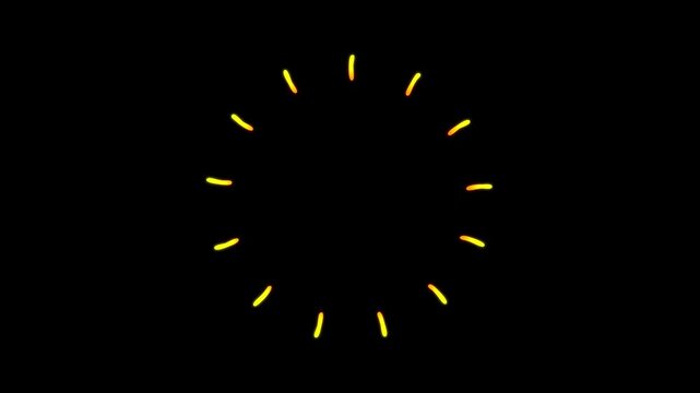 Minimal circular loading indicator animation with yellow dashes on black background