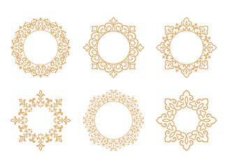 Set of decorative frames Elegant vector element for design in Eastern style, place for text. Floral golden and white borders. Lace illustration for invitations and greeting cards