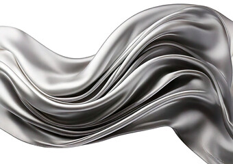 Smooth Silver silk fabric wave with elegant folds and reflections isolated on transparent or white background