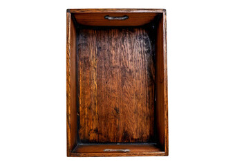 Top view of old wooden box isolated on transparent or white background