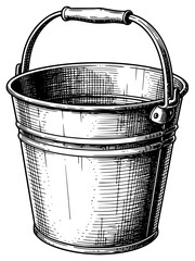 a black and white picture of a bucket with a handle for water, basket, black, bucket, clip art, drawing, engraving, handle, illustration, picture, water, against transparent background © Alloca Design Studio
