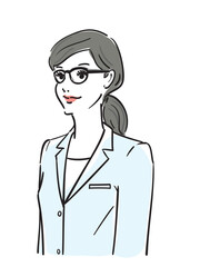 まとめ髪メガネ白衣姿の女性