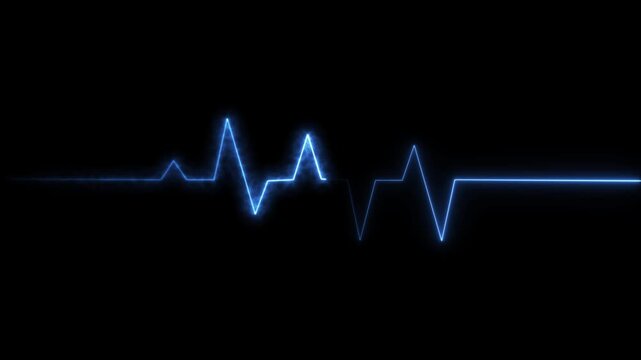 Digital heartbeat plus neon  bright purple color animation. Electrocardiogram Display with Realistic Pulse Waveform medical concept heart beat graph on black background.
