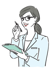 まとめ髪メガネ白衣姿の女性