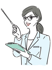 まとめ髪メガネ白衣姿の女性