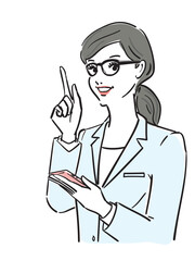 まとめ髪メガネ白衣姿の女性