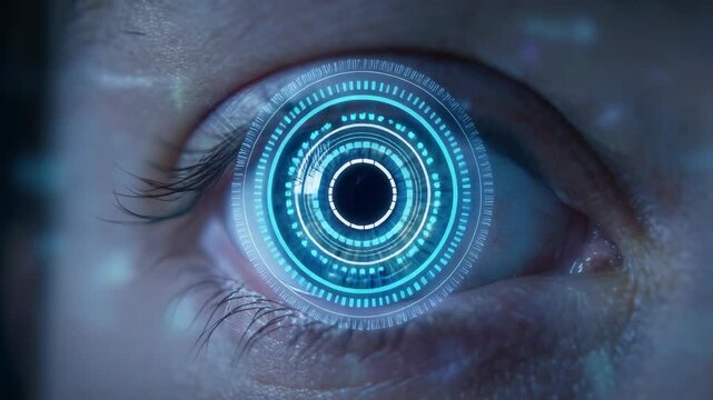 Futuristic digital eye with technology interface and data visualization concepts for innovation and vision.