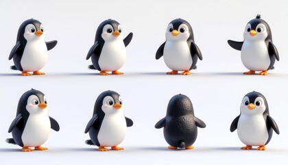 Obraz premium Cute 3D Penguin Business Character Set with Multiple Poses