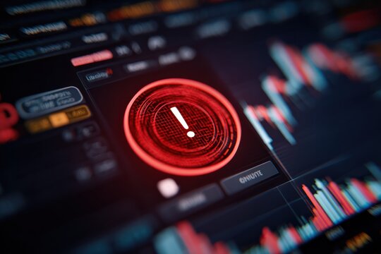 Stock market warning alert symbol on a digital trading chart