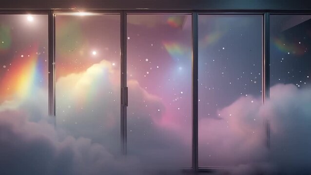 Ethereal Rainbow Light Through Glass Doors in a Dreamy Atmosphere