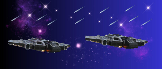 Obraz premium Futuristic space vehicles in celestial dance
