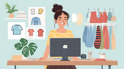 Business and sales-themed background with icons like shopping carts, money, stores, and packages. Ideal for wallpaper, presentations, marketing, and e-commerce designs.