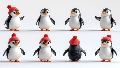 Obraz premium Cute 3D Penguin Business Character Set with Multiple Poses
