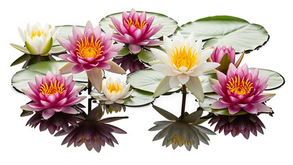 Beautiful water lilies with pink and white flowers