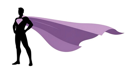 Superhero standing with flowing purple cape
