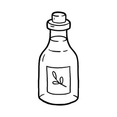 Bottle of olive oil. Hand drawn illustration in line style.