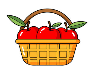 Vector illustration of a basket full of apples, a still life composition with fruit