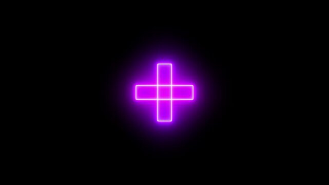 Glowing neon plus symbol icon simple positive plus icon animation with square, Medical cross icon animation on background...