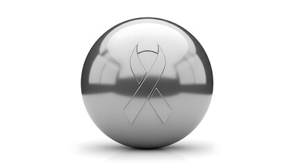 Silver ball with cancer awareness ribbon engraved on it