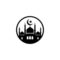 Fototapeta premium Circular Mosque and Moon Logo Vector Emblem on White Background