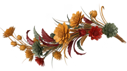 Autumnal floral arrangement isolated on transparent background