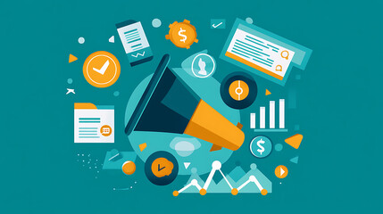 Business and sales-themed background with icons like shopping carts, money, stores, and packages. Ideal for wallpaper, presentations, marketing, and e-commerce designs.