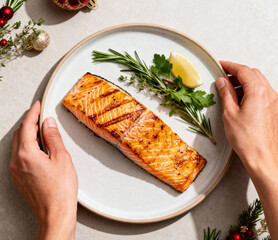 Festive Grilled Salmon Presentation For Modern Dining Background