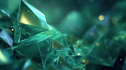 Futuristic polygonal landscape in emerald greens with glassy facets and shading