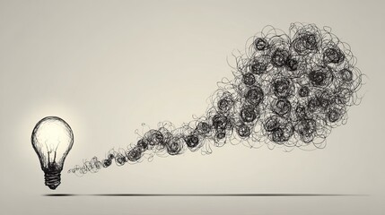 Creative ideas emerging from a glowing light bulb concept